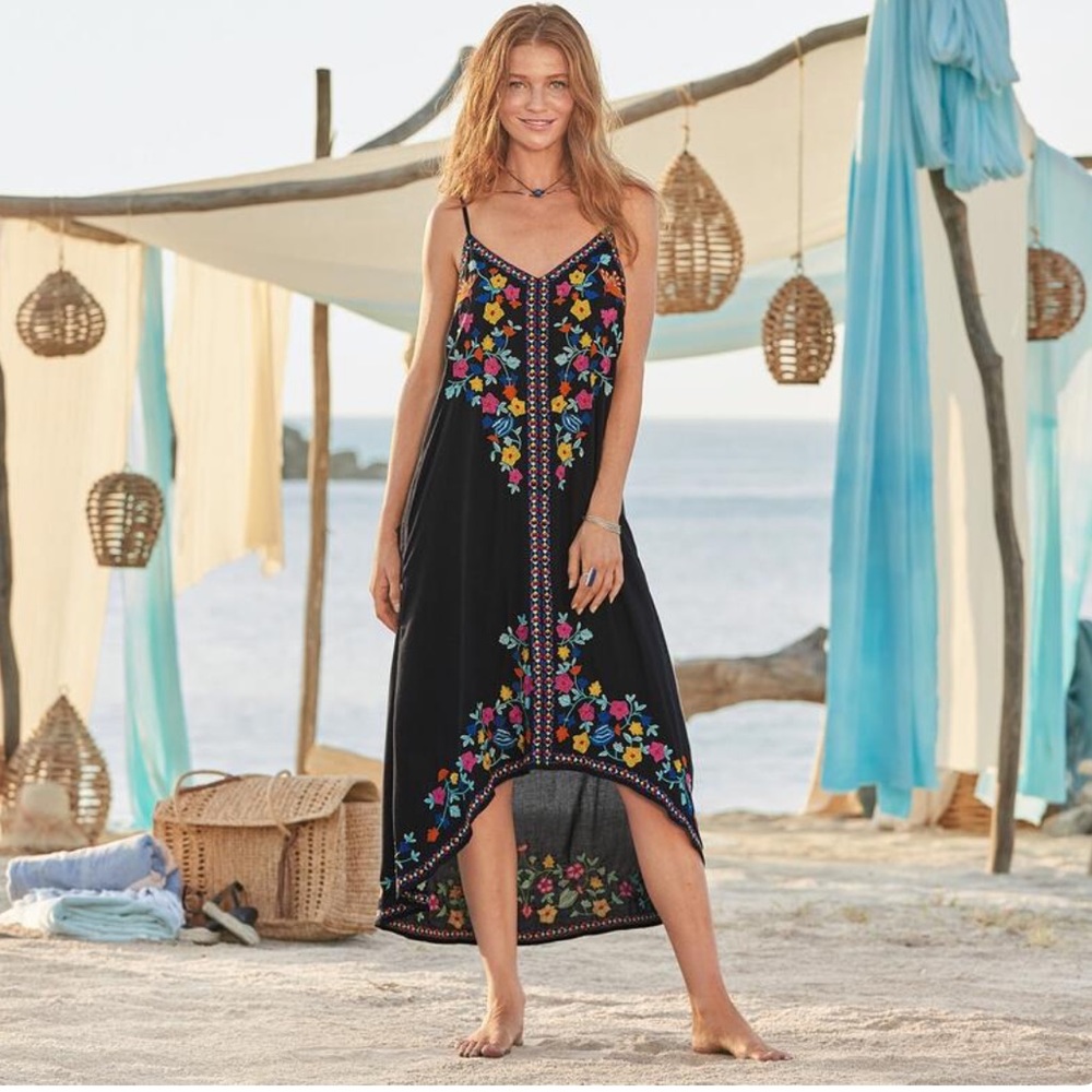 Sundance Black Floral Embroidered Dress